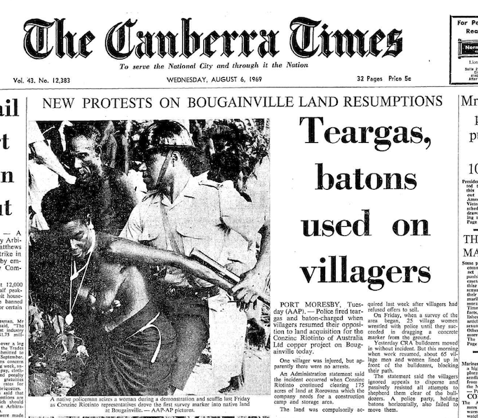 A photograph accompanying a news article on the front page of the Canberra Times on August 6, 1969.